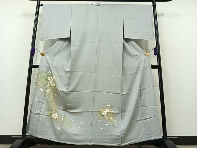 長閑やかさ屋御召しもの▽短い訪問着 単衣 枝花文 暈し染め 金彩 正絹 珠玉 AAAZ5702jh