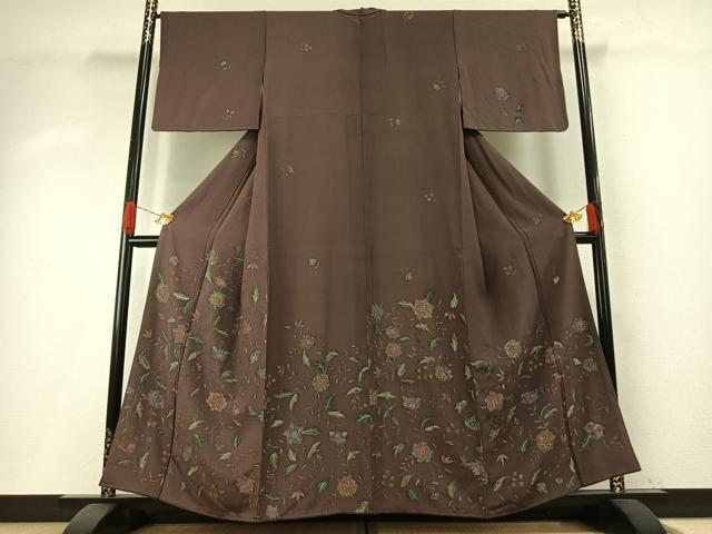 平和屋着物●東京手描き友禅作家 大河内美登里　訪問着　更紗花文　ろうけつ染め　正絹　逸品　AABH5019fy｜平和屋