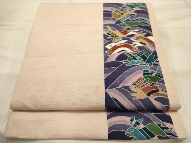 長閑やかさ屋お召しもの●膜鳴楽器柄 京袋帯 文筆家物 紬地 兎 うさぎ 正絹 珠玉 AABJ7629sx