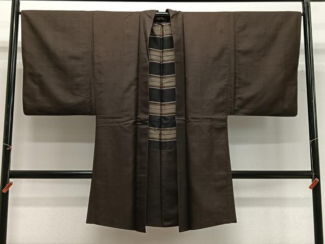 平和屋着物#男性 長羽織 紬地 縞 正絹 逸品 CABG3771ua|平和屋