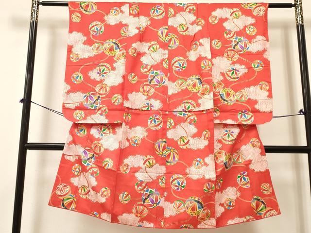 平和屋着物[]七五三　女の子　７歳　祝着　四つ身　雲重ね鞠花文　金彩　逸品　DABA3679ma｜平和屋