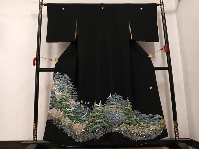平和屋着物●本加賀友禅作家 毎田健治 黒留袖 松竹梅飛鶴文 正絹 逸品 AABI8590ph|平和屋