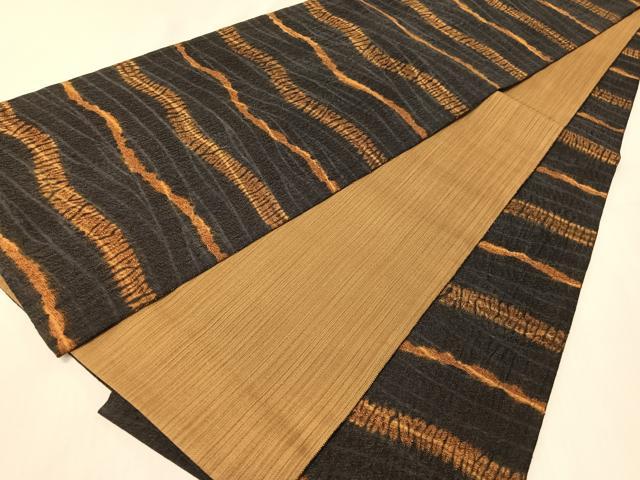 平和屋着物▽両面　全通柄袋帯　スリーシーズン　春夏秋　絞り　よろけ縞　正絹　逸品　未使用　CABI4358vp｜平和屋