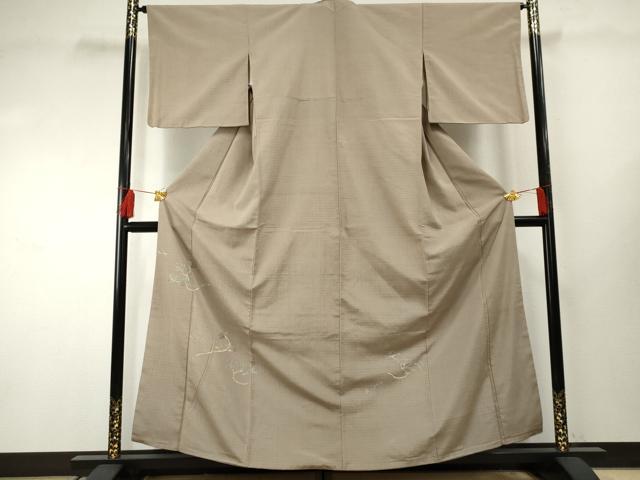 長閑やかさ屋御召しもの●色留短い訪問着 紬地 墨付き 飛鶴松文 金彩 正絹 珠玉 AABF2944cs