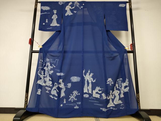 長閑やかさ屋御召しもの＊夏物 短い訪問着 絽 ろうけつ染め 重要人物文 正絹 珠玉 AABF5104jd