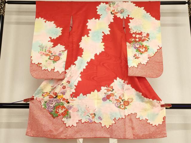 平和屋着物[]七五三　女の子　３歳　祝着　駒刺繍　飛鶴花文　金彩　逸品　AABE2390ja｜平和屋