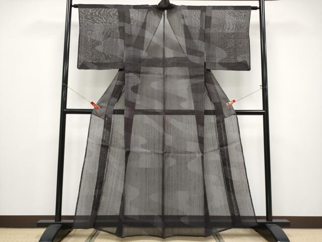 長閑やかさ屋御召しもの＊夏物 生紬 水筋文 黒地 正絹 珠玉 CABF2610tx