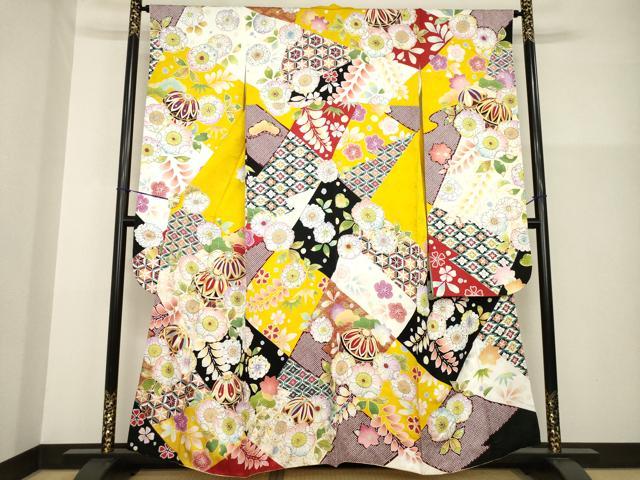 長閑やかさ屋御召しもの●晴れ晴れしい振袖 辻が花 駒刺しゅう 花毬文 正絹 珠玉 AABG3699ck