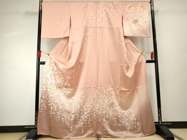 平和屋着物●訪問着　中国三大刺繍　スワトウ刺繍　汕頭刺繍　地紙花文　暈し染め　金糸　金彩　正絹　逸品　未使用　AABF1049cs｜平和屋