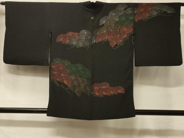 平和屋着物＃羽織　寿光織　枝松文　黒地　金銀糸　正絹　逸品　CABF1454in｜平和屋