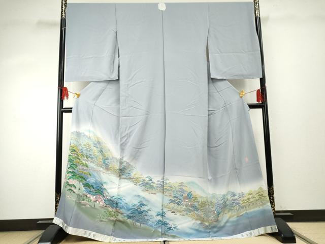 平和屋着物●十日町友禅作家 阿部佳雪 色留訪問着 嵐山 夢染里 暈し染め 浜ちりめん 上代35万 仮絵羽 正絹 逸品 未使用 AABF1053cs｜平和屋