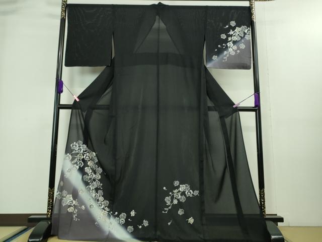 長閑やかさ屋御召しもの■飛び切り 夏物 短い訪問着 絽 夢見鳥蘭 濃紺色地 暈し染め 現ナマ彩 珠玉 未当て嵌める DZAA8212kh5