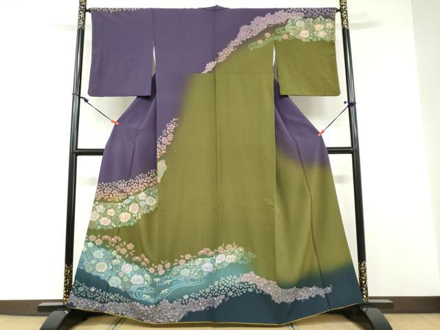 平和屋着物●訪問着　絞り　流水辻が花　暈し染め　金彩　正絹　逸品　DABB0314ud｜平和屋