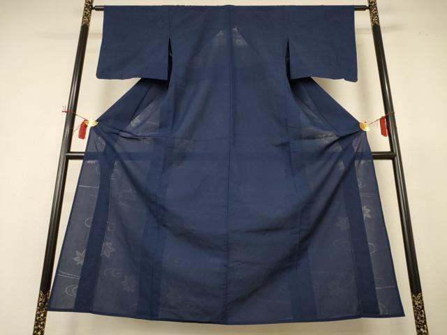 長閑やかさ屋御召しもの＊夏物 色無地 水流楓紋紗 留紺色 正絹 珠玉 AABH9483jd