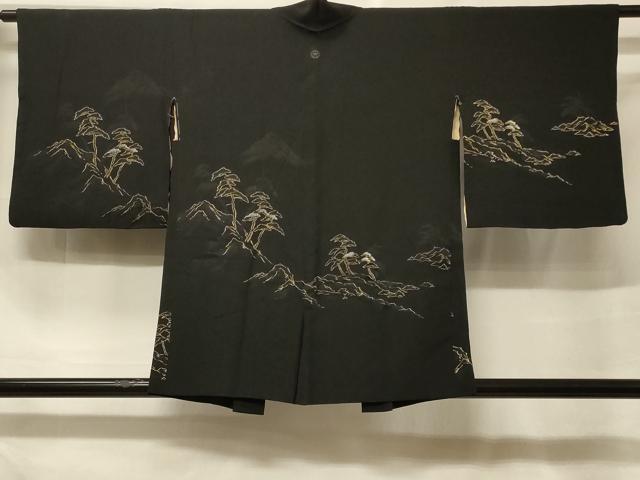 平和屋着物#羽織 寿光織 枝松文 黒地 金銀糸 正絹 逸品 CABF1462in|平和屋