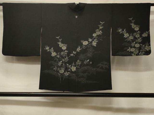 平和屋着物#羽織 寿光織 枝花文 黒地 銀糸 正絹 逸品 CABF1476in|平和屋