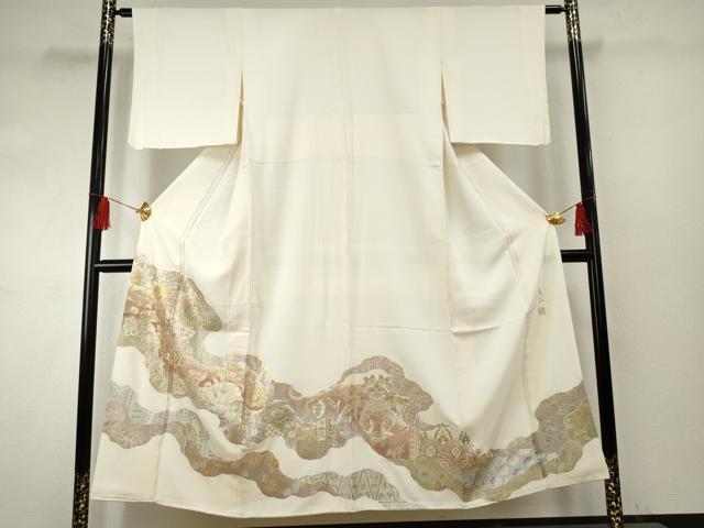 長閑やかさ屋御召しもの●金彩友禅 飛び切り手なみ者・細工師・和田光正 色留短い訪問着 双鳥更紗花文 現ナマ彩 さが美取りまわし 正絹 珠玉 AABF1076cs
