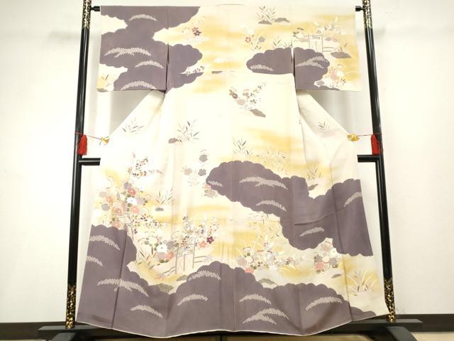 平和屋着物●訪問着　絞り　風景草花文　暈し染め　正絹　逸品　AABF2971cs｜平和屋