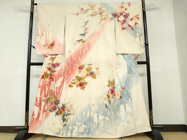 平和屋着物●セミアンティーク 訪問着 草花文 暈し染め 金銀糸 正絹 逸品 DABB0382ud|平和屋