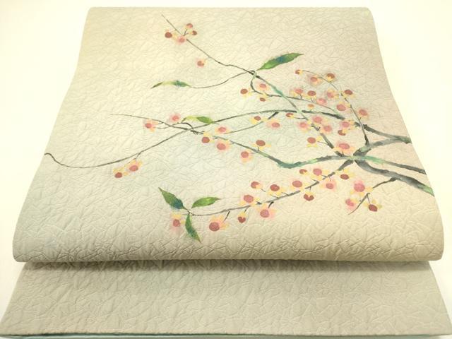 平和屋着物●太鼓柄袋帯　手描き　ふくれ織　枝花　正絹　逸品　DABB7225op｜平和屋