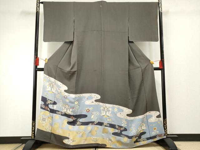 平和屋着物●豪華色留袖　友禅　双鳥枝花文　金彩　正絹　逸品　AABF3029cs｜平和屋