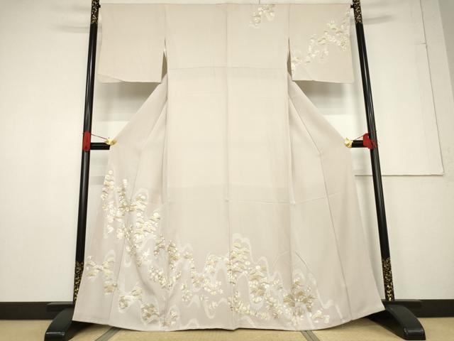 長閑やかさ屋御召しもの●短い訪問着 総刺しゅう 松文 金糸 正絹 珠玉 AABF3640ck