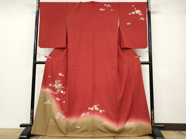 長閑やかさ屋御召しもの●短い訪問着 枝花文 暈し染め 金彩 正絹 珠玉 CABB6376ut