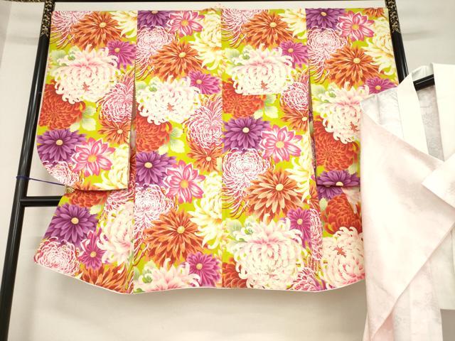 長閑やかさ屋御召しもの●小振袖・長襦袢(無双仕立てもの)仕掛ける 花尽くし 金彩 洗える御召しもの AABG6925ck