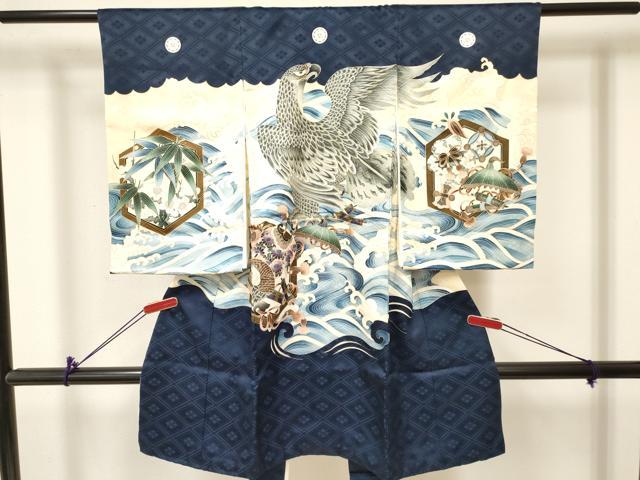 平和屋着物[]お宮参り　男の子　祝着　産着　初着　のしめ　鷹　鷲　立波亀甲宝尽くし文　金彩　逸品　DABA3807ma｜平和屋