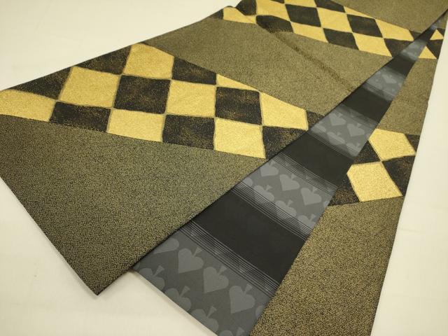 平和屋着物●両面　全通柄袋帯　変わり市松　金糸　正絹　逸品　DABB7115op｜平和屋