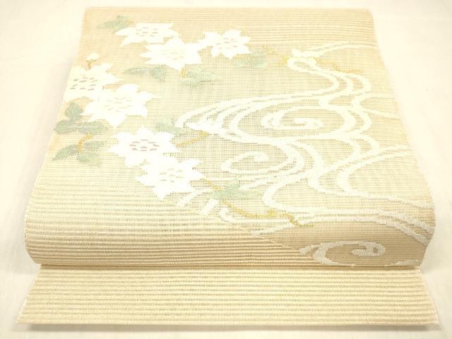 長閑やかさ屋お召しもの＊夏物 絽綴れ 八寸名古屋帯 水筋花文 現ナマ糸 正絹 珠玉 DABC8277糎