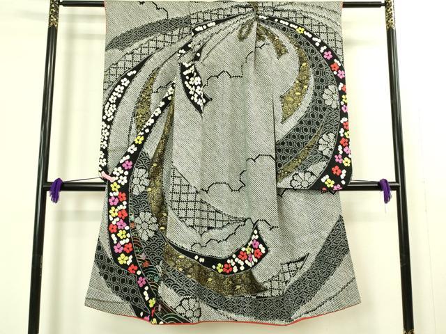 平和屋本店[]極上　七五三　女の子　7歳　祝着　総絞り　束ね熨斗花文　黒地　金彩　逸品　DZAB2185kh6｜平和屋