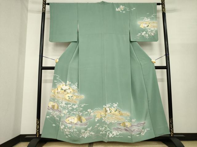 平和屋着物●訪問着 駒刺繍 地紙花文 暈し染め 金彩 正絹 逸品 AABI8215ck|平和屋