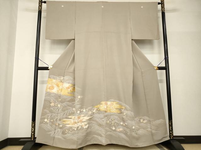 平和屋着物●創業460年・千總　色留袖　駒刺繍　立波草花文　金彩　正絹　逸品　AABH9986ck｜平和屋