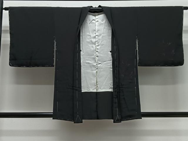 長閑やかさ屋御召しもの＃羽織 寿光織 顕花植物文 黒地 正絹 珠玉 未当て嵌める CABG3775ua