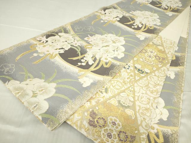平和屋着物●丸帯 正倉院花文 胡蝶蘭 金糸 正絹 逸品 DABC3821az|平和屋