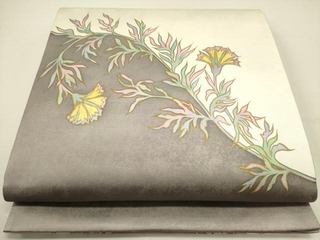 平和屋着物●染色作家 田中文子 太鼓柄袋帯 草花 金彩 正絹 逸品 DABD0847op|平和屋