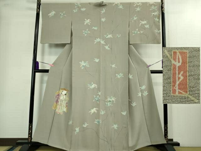 長閑やかさ屋中央局●御前上等 加賀友禅のはやりっ児 初代 由水十久 短い訪問着 成人女性 ドウダンツツジ 茶薄墨色地 珠玉 DZAB2210kh6
