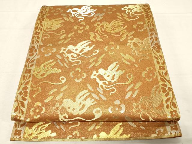 平和屋着物●西陣の名門　本家加納　六通柄袋帯　花喰い鳥　金糸　正絹　逸品　CABC4659dy｜平和屋