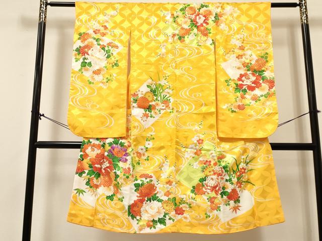 平和屋着物[]七五三　女の子　７歳　祝着　四つ身　駒刺繍　牡丹花文　金彩　DABA3871ma｜平和屋