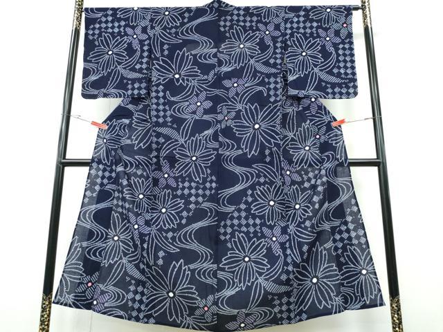 平和屋着物∴夏物 浴衣 有松鳴海絞り 流水舞菊文 綿 逸品 未使用 CABH1523ng|平和屋