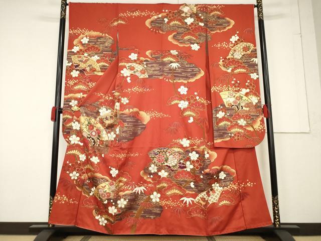 平和屋着物●豪華振袖　地紙花車文　金彩　正絹　逸品　AABF3965ck｜平和屋