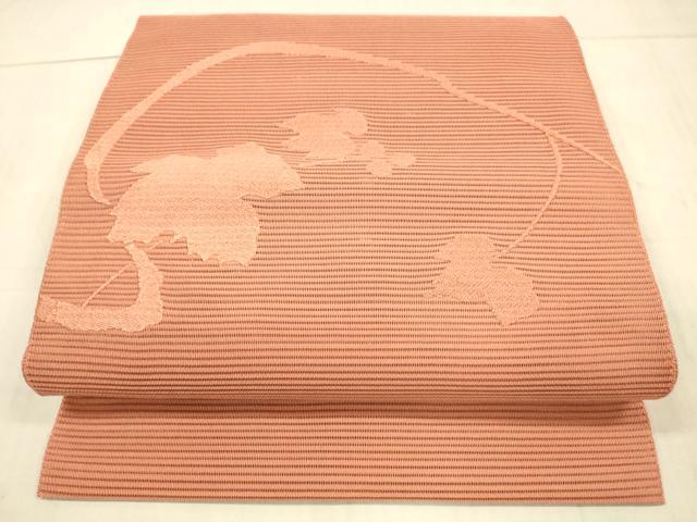 長閑やかさ屋御召しもの＊夏物 絽綴れ 八寸名古屋帯 南天蔦の葉文 鉛赤いこと 正絹 珠玉 DAAX0250糎