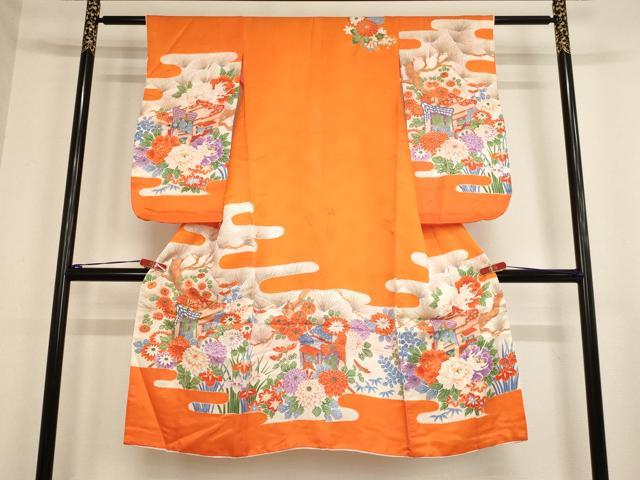 平和屋着物[]七五三　女の子　７歳　祝着　四つ身　駒刺繍　御所車花文　金彩　逸品　AABB5835ja｜平和屋