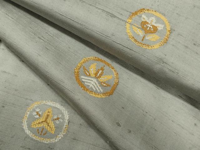 長閑やかさ屋御召しもの▽飛び切りな紬 単衣 刺しゅう 吉祥花丸文 正絹 珠玉 CABF3028ze