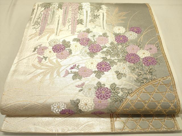平和屋着物●京の名門 じゅらく謹製 帝王紫 太鼓柄袋帯 唐織 爽晨菊垣流麗文 金銀糸 正絹 逸品 DABD0001op|平和屋