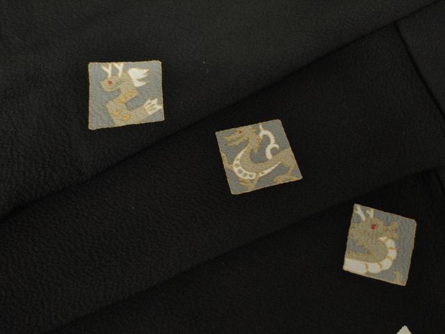 平和屋着物●上質な小紋 色紙重ね文 龍 黒地 金彩 正絹 逸品 AABJ6511ck|平和屋