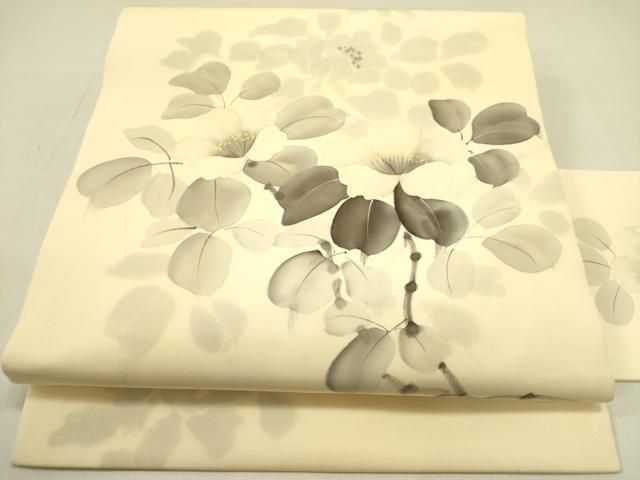 長閑やかさ屋お召しもの●塩瀬 九寸名古屋帯 文筆家物 墨付き 顕花植物 正絹 珠玉 DABB7351op