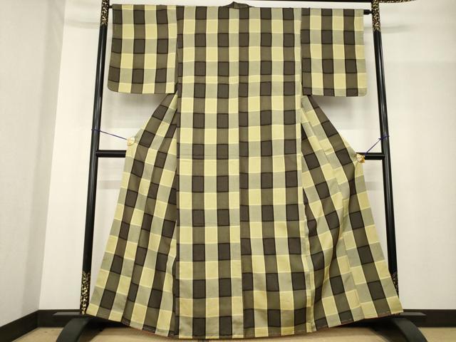 平和屋着物●上質な紬　100亀甲　格子　正絹　逸品　AABF9678ck｜平和屋