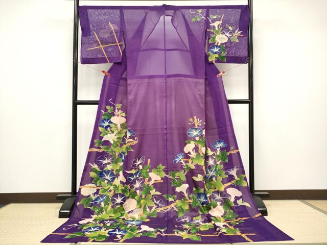 長閑やかさ屋中央局＊滅多に無い 夏物 短い訪問着 お引きずり・お引き摺り 紗 おどり子 女芸者 槿花 桑の実色地 八掛付き添い人 珠玉 CYAA4710s6